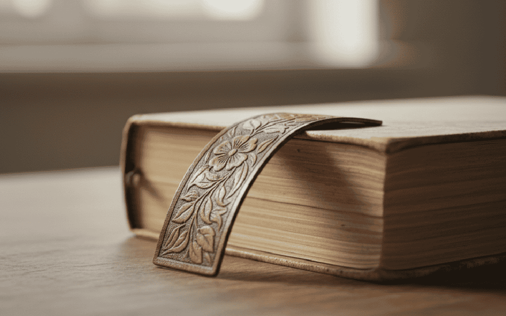 An old bookmark on a worn book