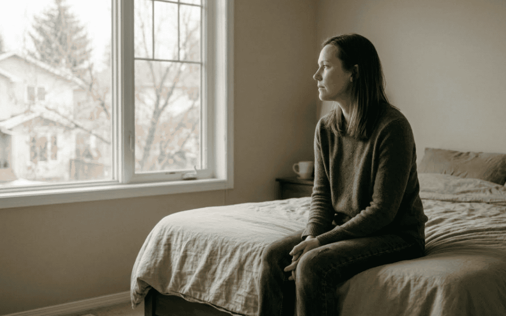 woman reflecting during life transition feeling fear about change